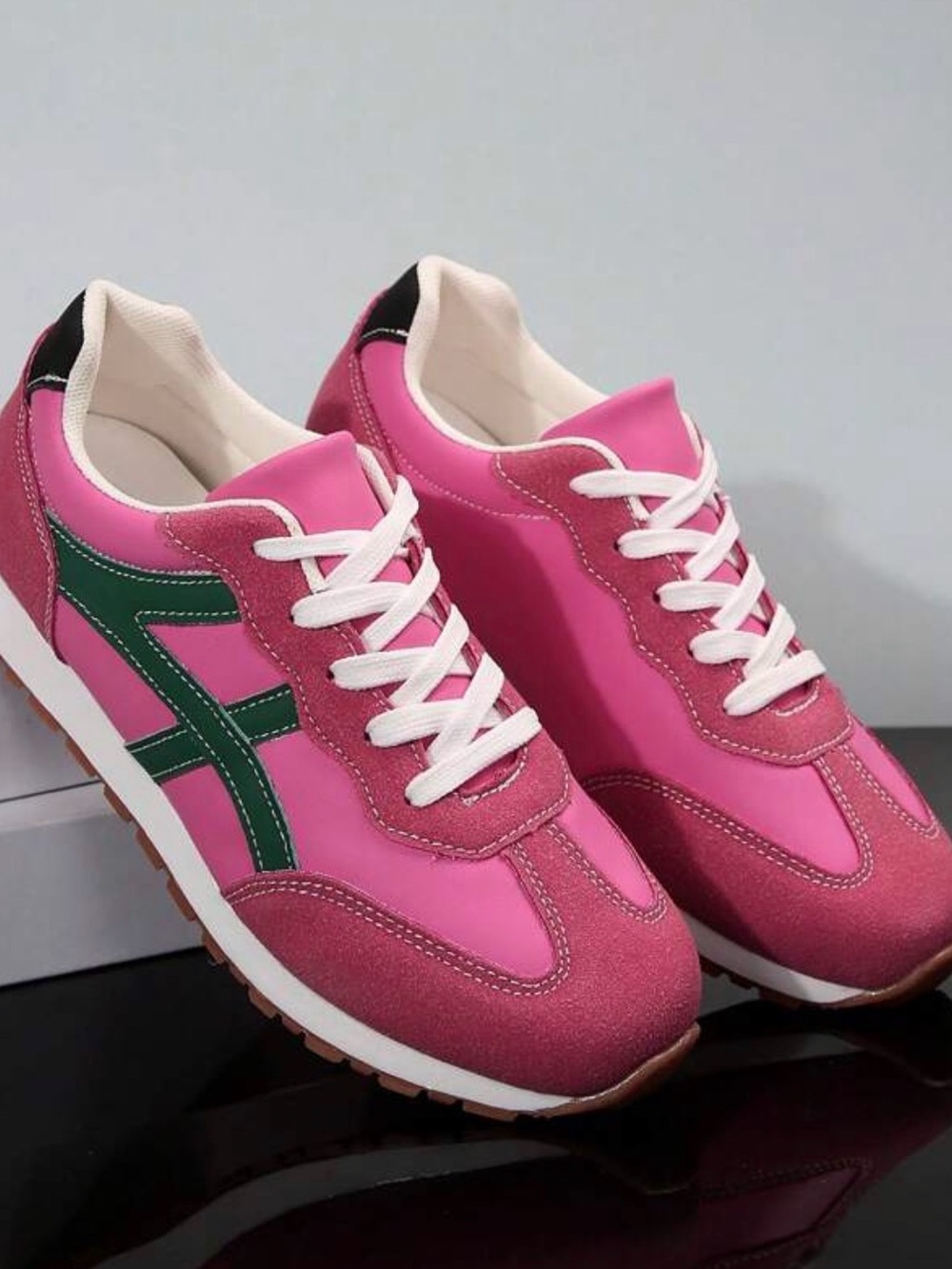 Women's Pink Athletic Sneakers with Green Accent